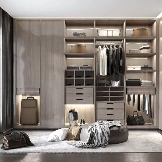 Large Wooden Walk in Built-in Wardrobe for Modern Apartment 2D/3D and High End Design