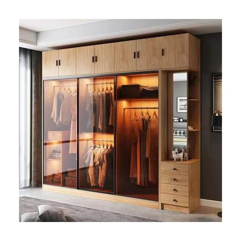 Minimal Maintenance Modern Wood Color Melamine Swing Door Bedroom Wardrobe for Villa