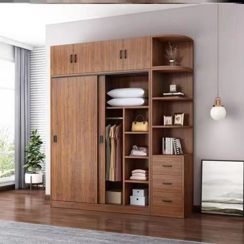 Minimal Maintenance Modern Wood Color Melamine Swing Door Bedroom Wardrobe for Villa