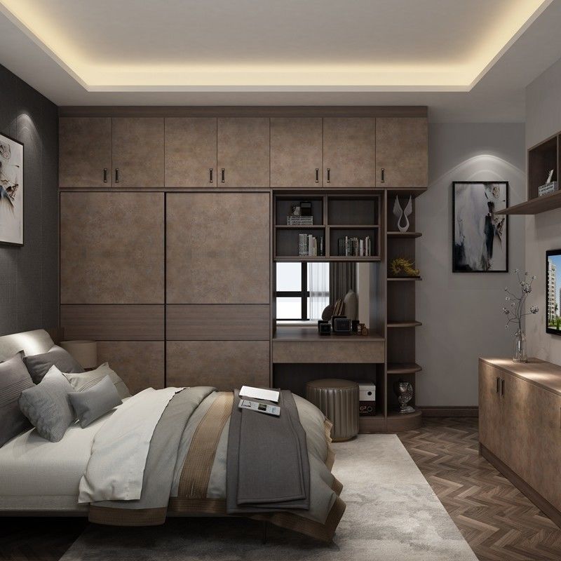 Minimal Maintenance Modern Wood Color Melamine Swing Door Bedroom Wardrobe for Villa