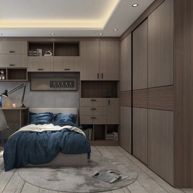 Minimal Maintenance Modern Wood Color Melamine Swing Door Bedroom Wardrobe for Villa