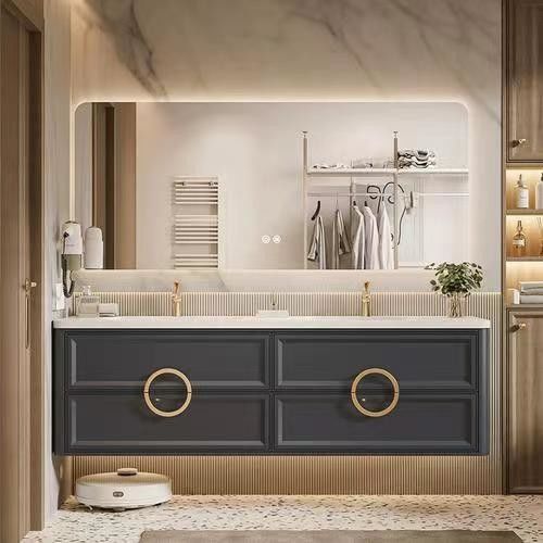 YALIG Cabinet Shaker Fluted Panel Quartz Countertop Bathroom Vanity for 38-46 in Width