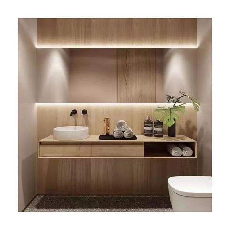 Melamine Vanity Handle-Free Design for Modern Apartment in Pure Color