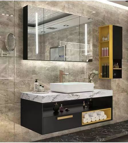 Melamine Vanity Handle-Free Design for Modern Apartment in Pure Color
