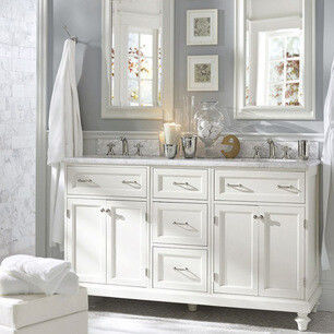 Rectangle White Matte Lacquer Paint Vanity with Soft Close Drawer and Quartz Stone Countertop