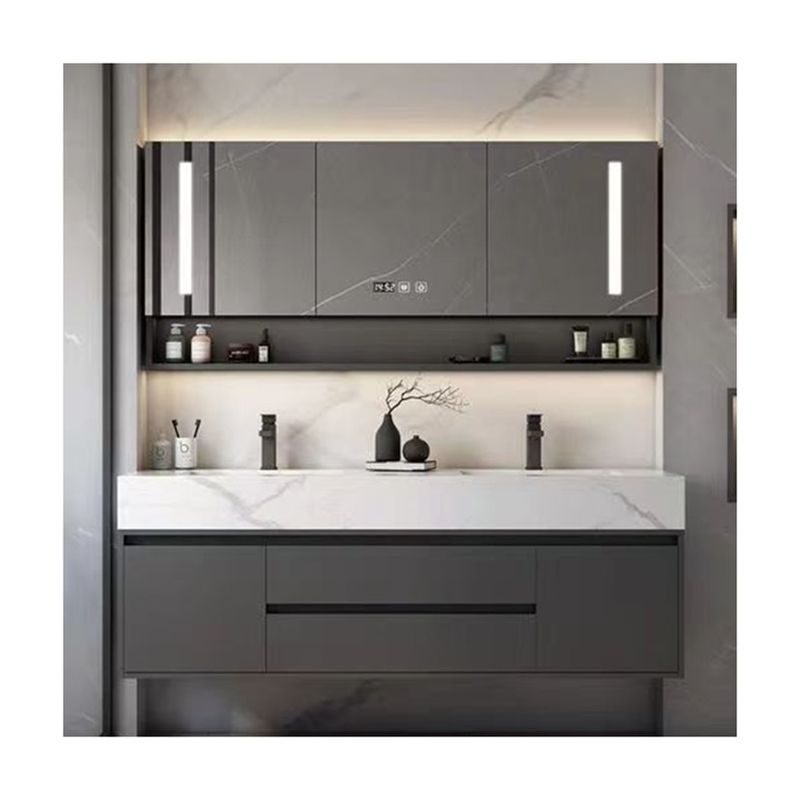 YALIG Plywood Bathroom Cabinet Vanity Set with Double Sink and Ground Vanity God Handle