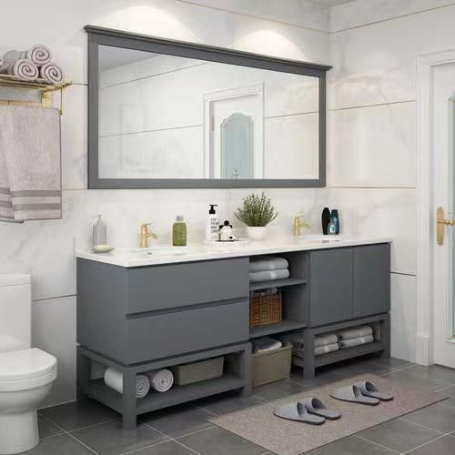 YALIG Plywood Bathroom Cabinet Vanity Set with Double Sink and Ground Vanity God Handle