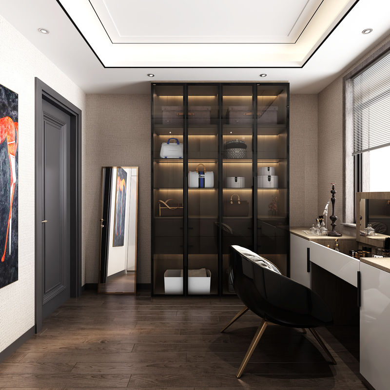 Storage Solution YALIG Modern Style Sliding Swing Door Closet Wardrobe with Book Shelf