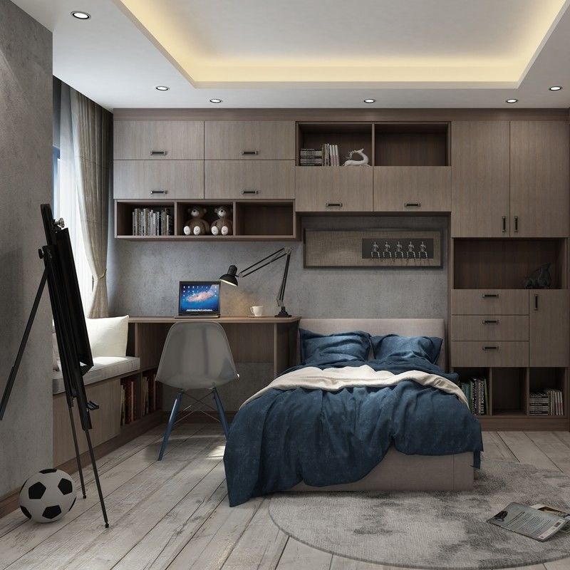 Storage Solution YALIG Modern Style Sliding Swing Door Closet Wardrobe with Book Shelf