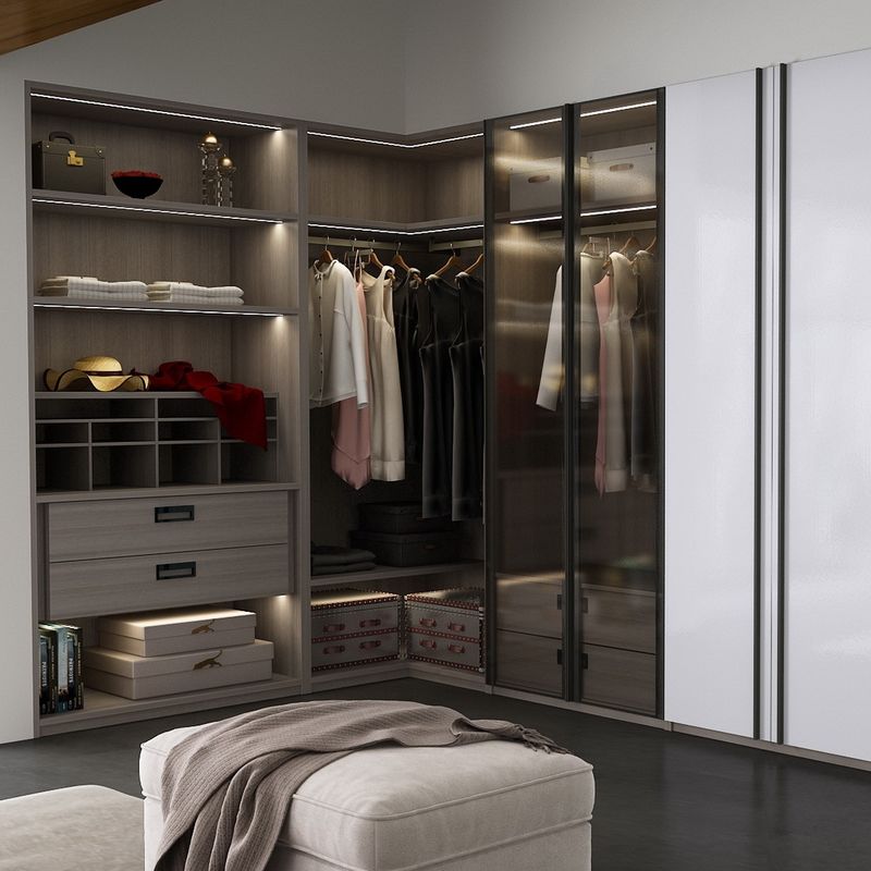 YALIG Wooden Wardrobe with Matte Lacquer Painted Finish and Glass Door Bedroom Furniture