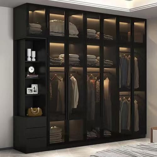 YALIG Wooden Wardrobe with Matte Lacquer Painted Finish and Glass Door Bedroom Furniture