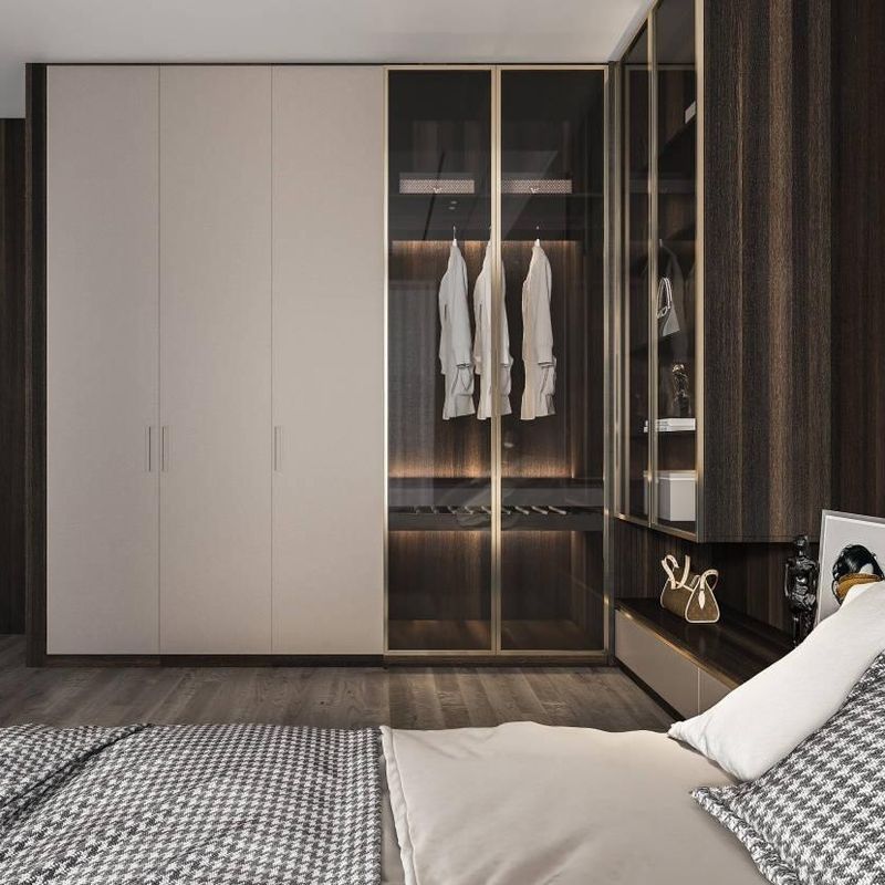 YALIG Wooden Wardrobe with Matte Lacquer Painted Finish and Glass Door Bedroom Furniture