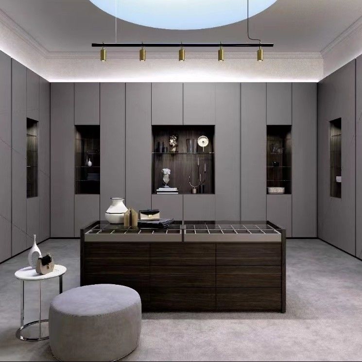 Bedroom Furniture Sliding Door Wardrobes in Wood Style with Eased Edge Metal Cabinets