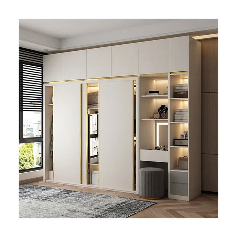 Modern Bedroom Furniture Wooden Wardrobe Closet with Sliding Mirror and NO Folded Style