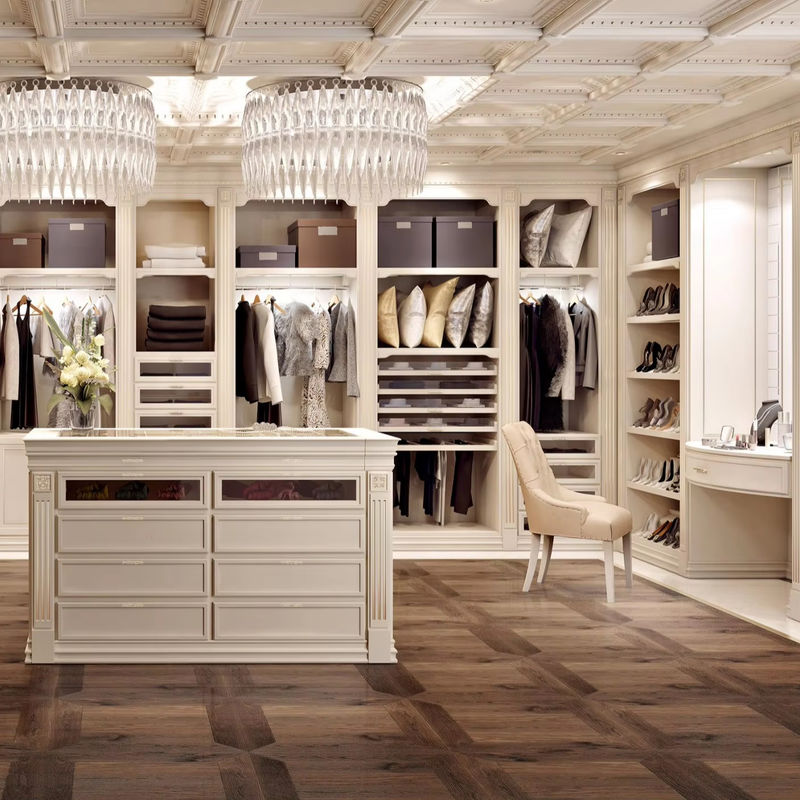 NO Folded Modern Wooden Walk In Wardrobe Closet with Custom Melamine Storage Design