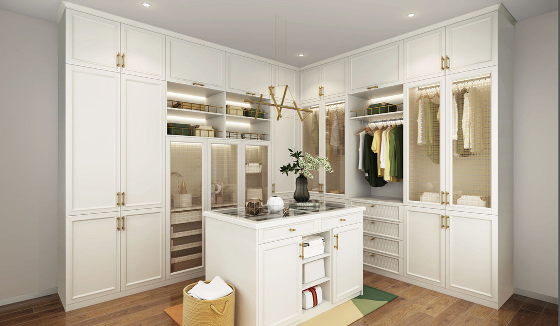 NO Folded Modern Wooden Walk In Wardrobe Closet with Custom Melamine Storage Design